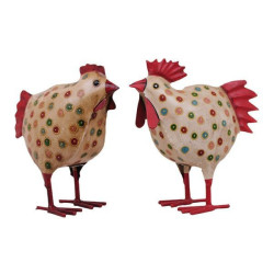 coq/poule métal à pois par lot de 6 pièces