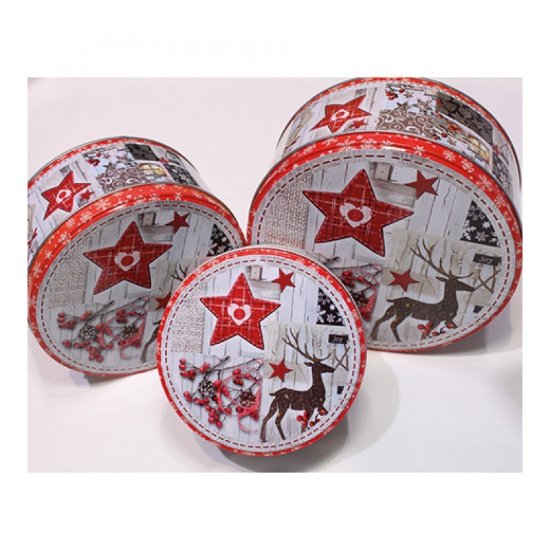 Lot de 12 boites à gateaux (3tailles) décor étoile renne Lot de 12 boites à gateaux (3tailles) décor étoile renne