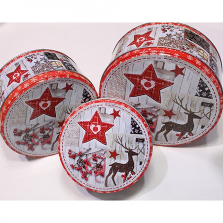 Lot de 12 boites à gateaux (3tailles) décor étoile renne