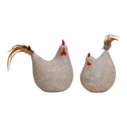 Poule et poulet résine 2 modèles assortis