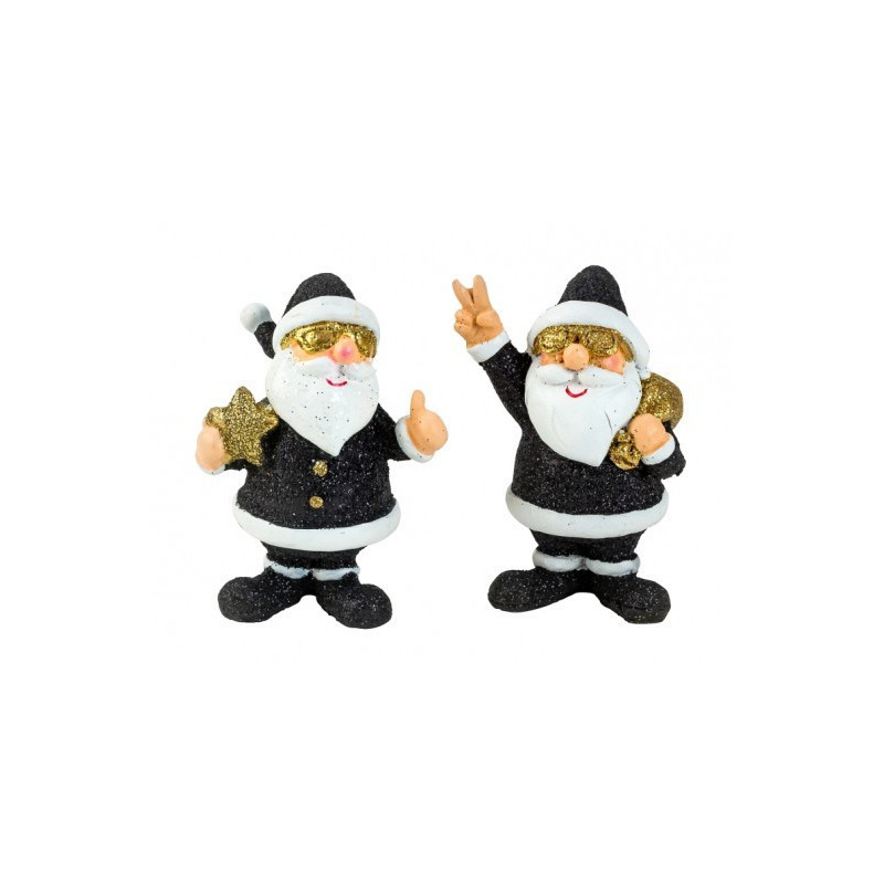 Lot de 24 Pères Noël fun noir/or 7.5cm