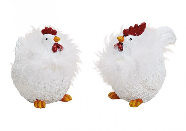 Poule et coq 2 modèles  assortis avec plumes