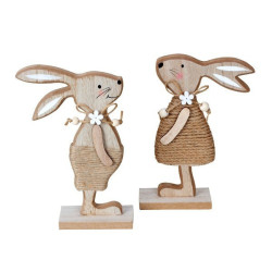 Lot de 12 lapins en bois 18cm, 2 modèles assortis