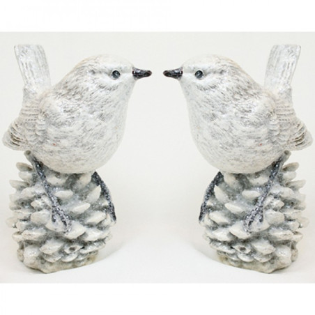 Lot de 12 sujets oiseaux sur pommes depin 12cm