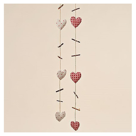 Lot de 6 guirlandes coeur en tissus 2 modèles assortis 120cm